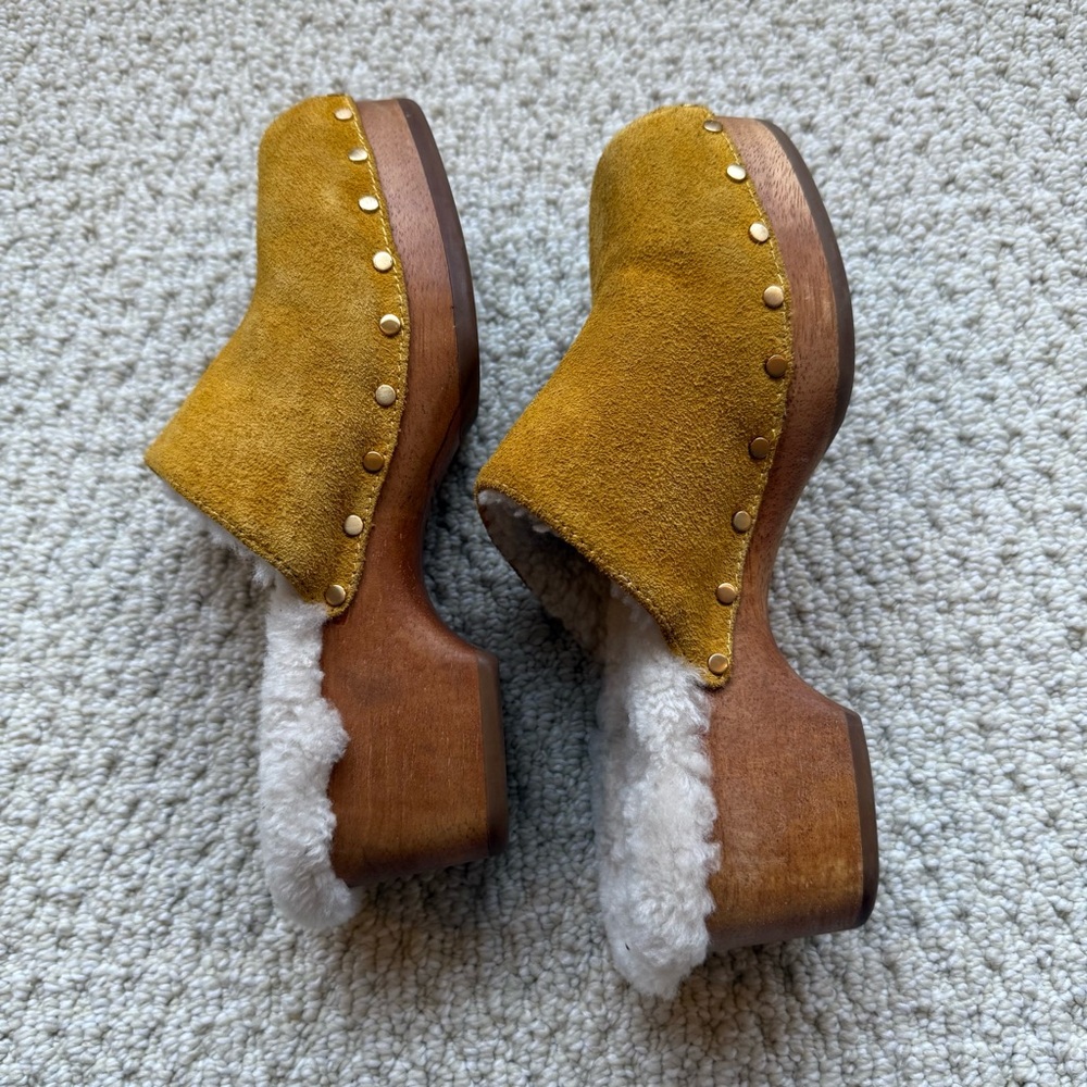 rag & bone Mustard Suede Shearling-Lined Clogs - Picture 7 of 12